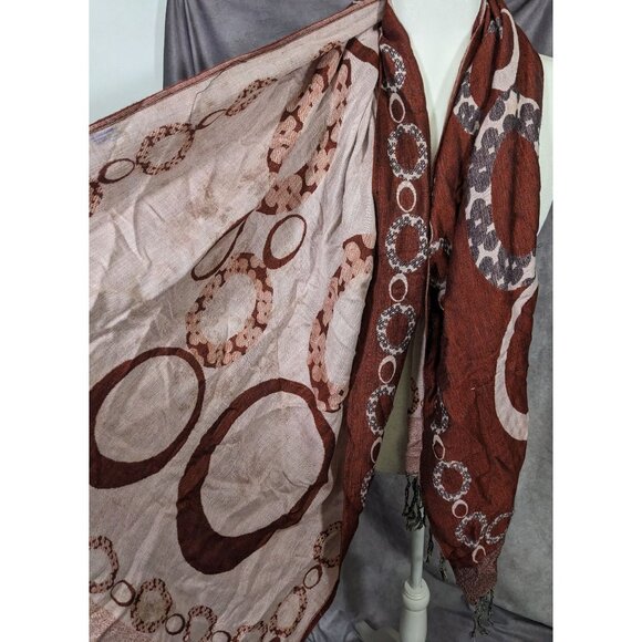 Pashmina Rust And Cream Bubble Print Scarf - Picture 11 of 14